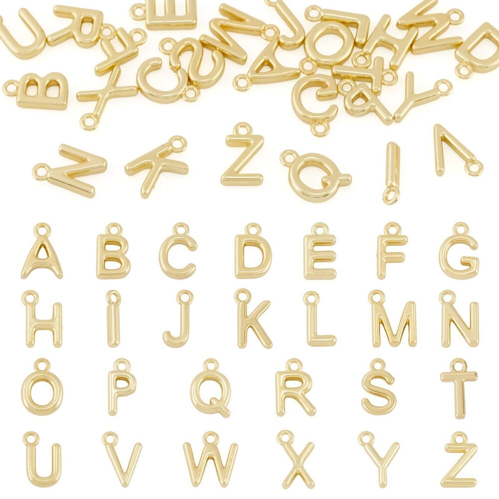 1392 26Pcs 18K Gold Plated Bubble Letter Charms Brass Initial A-Z Alphabet